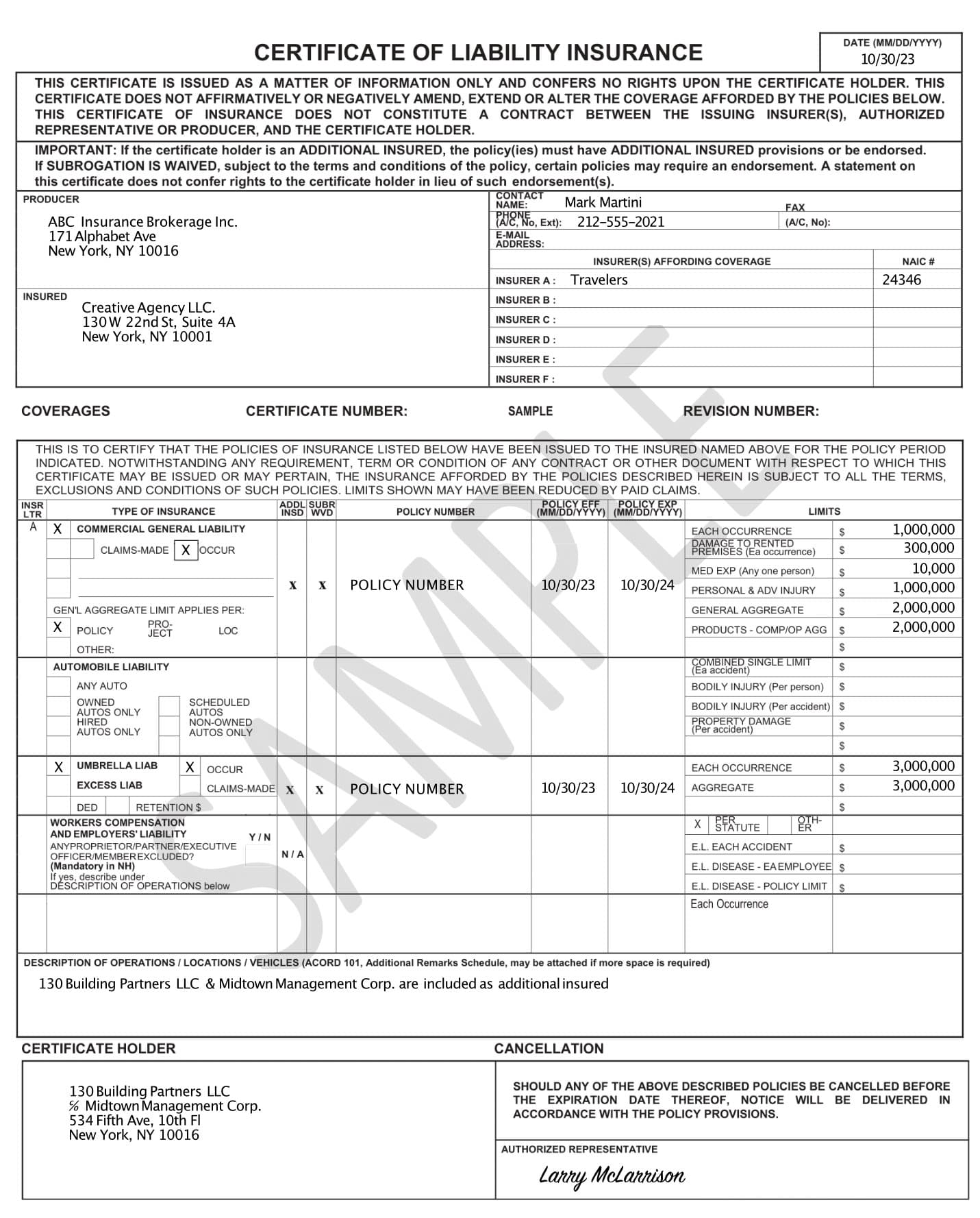 sample certificate of insurance | office sublets